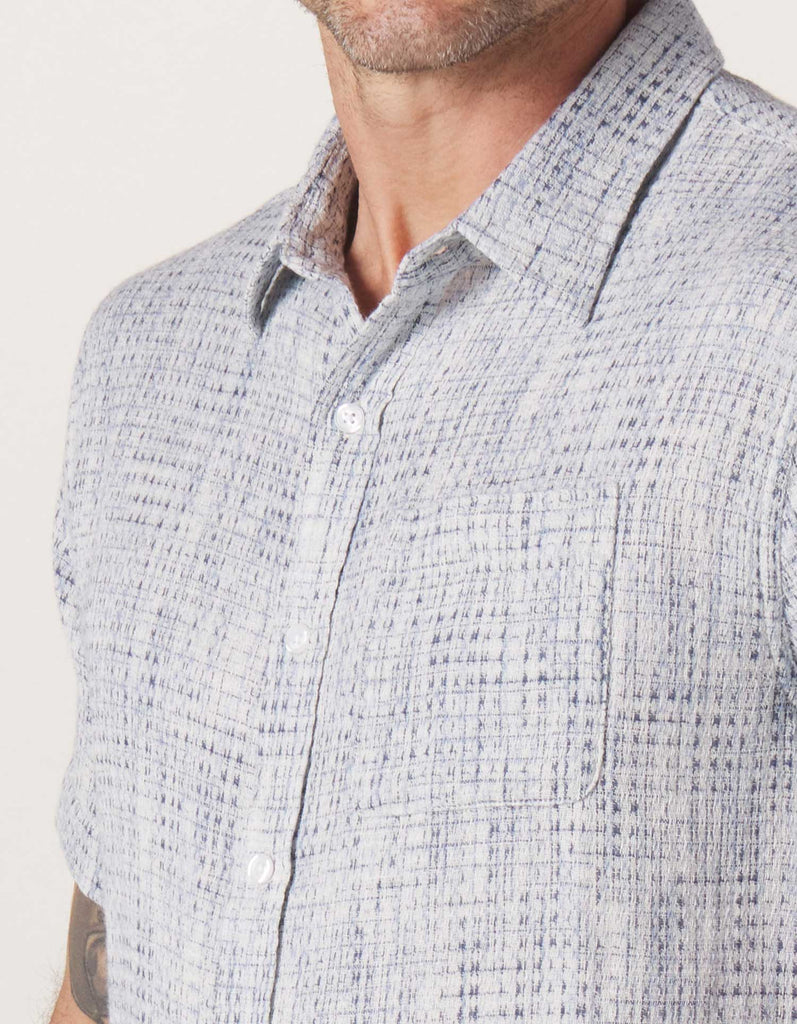 The Normal Brand Freshwater Short Sleeve Button Up Shirt in Blue Multi-The Trendy Walrus