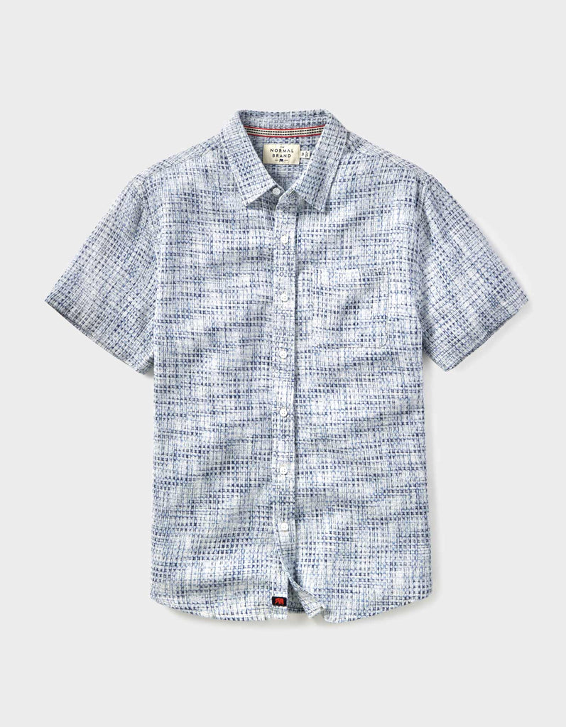 The Normal Brand Freshwater Short Sleeve Button Up Shirt in Blue Multi-The Trendy Walrus
