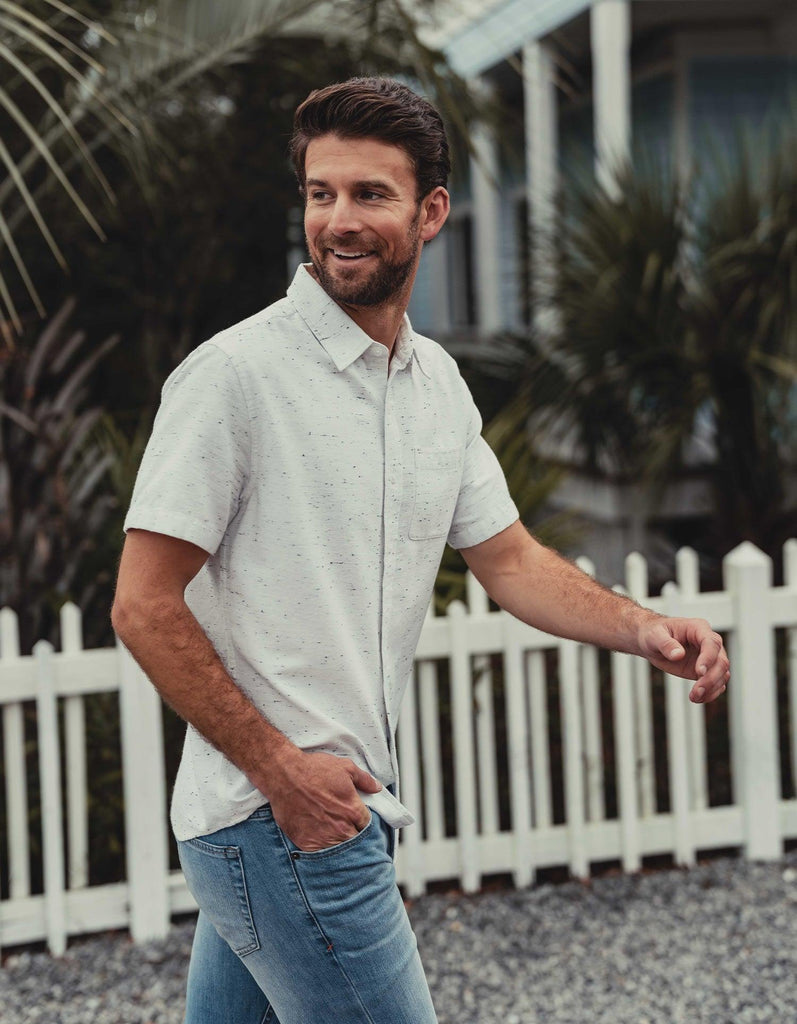 The Normal Brand Freshwater Short Sleeve Button Up Shirt in White Nep-The Trendy Walrus