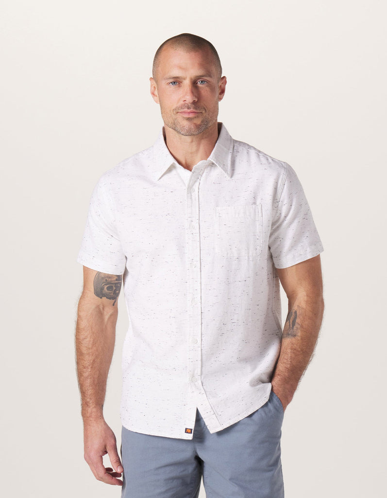 The Normal Brand Freshwater Short Sleeve Button Up Shirt in White Nep-The Trendy Walrus