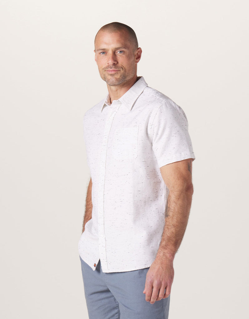 The Normal Brand Freshwater Short Sleeve Button Up Shirt in White Nep-The Trendy Walrus