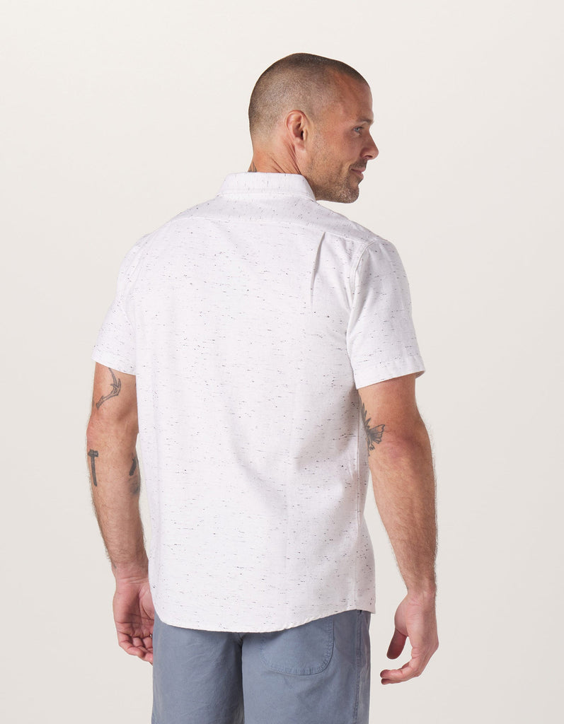 The Normal Brand Freshwater Short Sleeve Button Up Shirt in White Nep-The Trendy Walrus