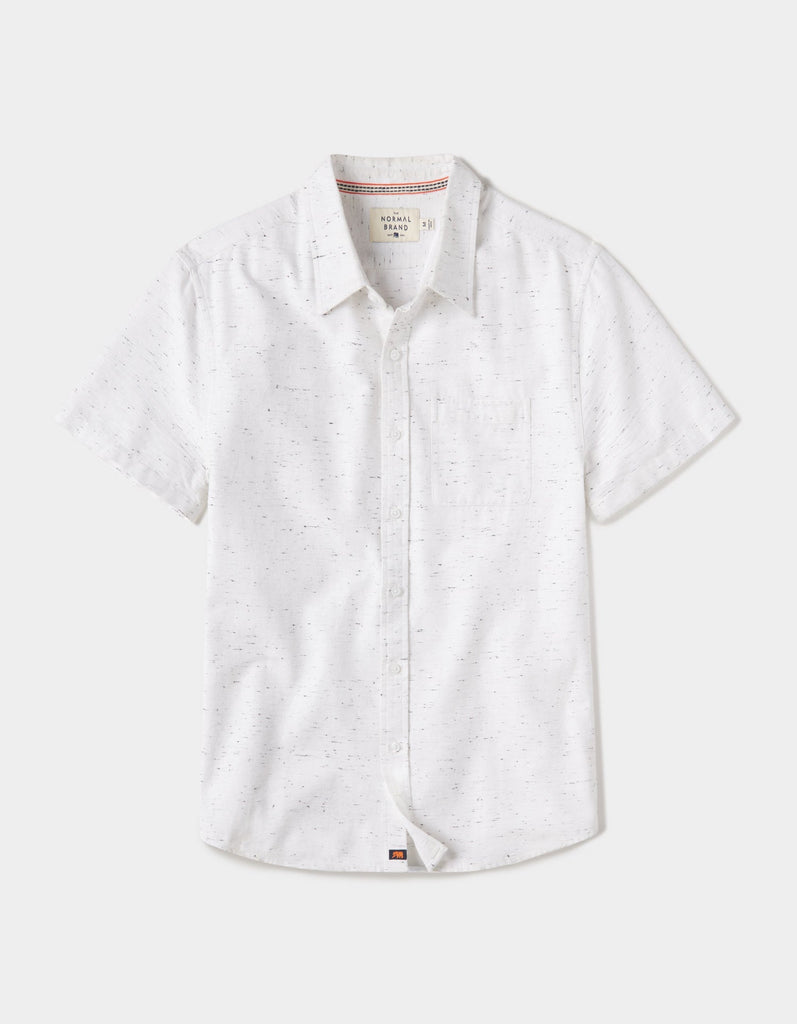 The Normal Brand Freshwater Short Sleeve Button Up Shirt in White Nep-The Trendy Walrus