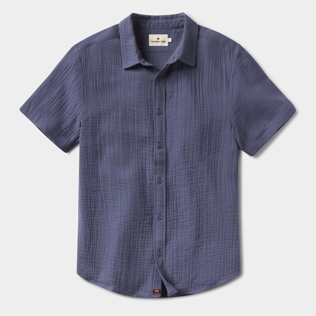 The Normal Brand Kalo Short Sleeve Button Up In Vintage Blue-The Trendy Walrus