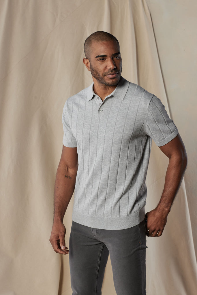 The Normal Brand Robles Rib Stitch Polo In Heather Grey-The Trendy Walrus