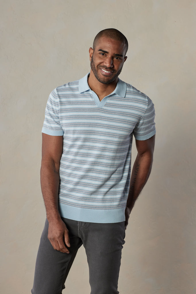 The Normal Brand Robles Striped Polo In Clear Sky Stripe-The Trendy Walrus