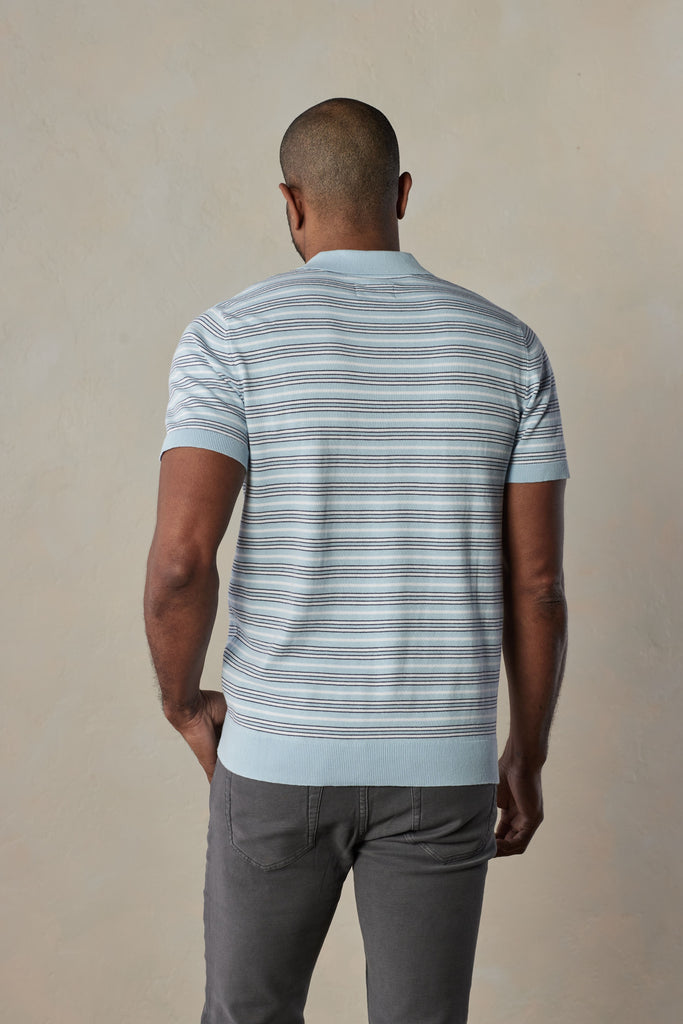 The Normal Brand Robles Striped Polo In Clear Sky Stripe-The Trendy Walrus