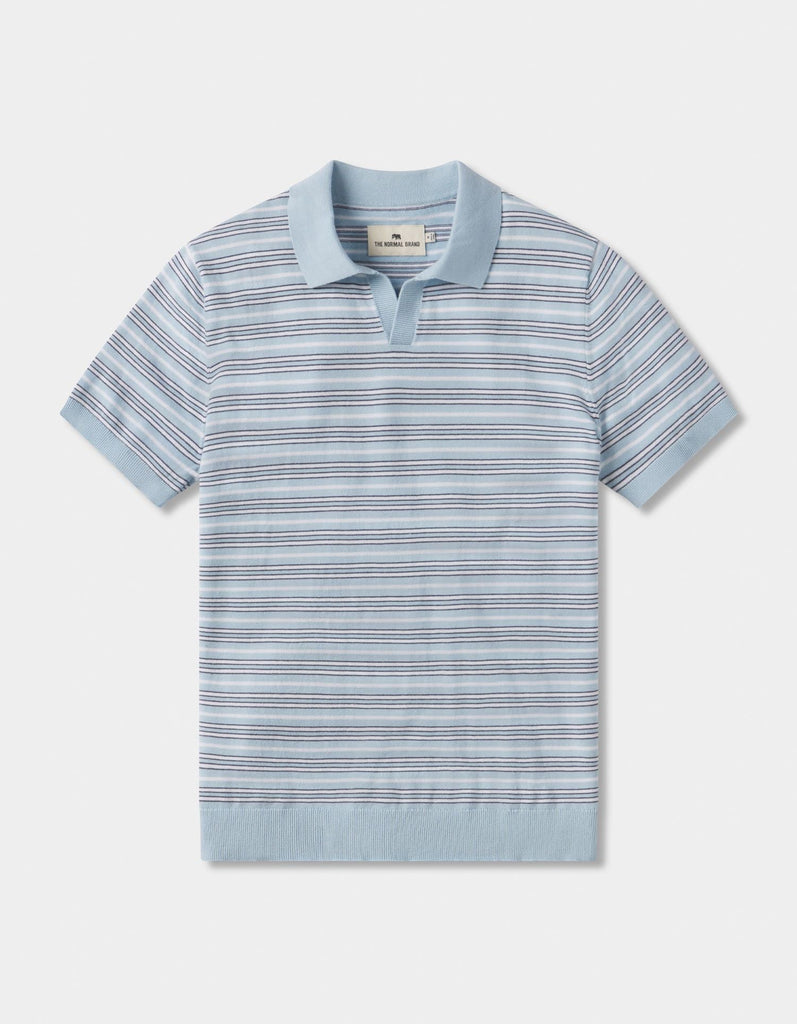 The Normal Brand Robles Striped Polo In Clear Sky Stripe-The Trendy Walrus