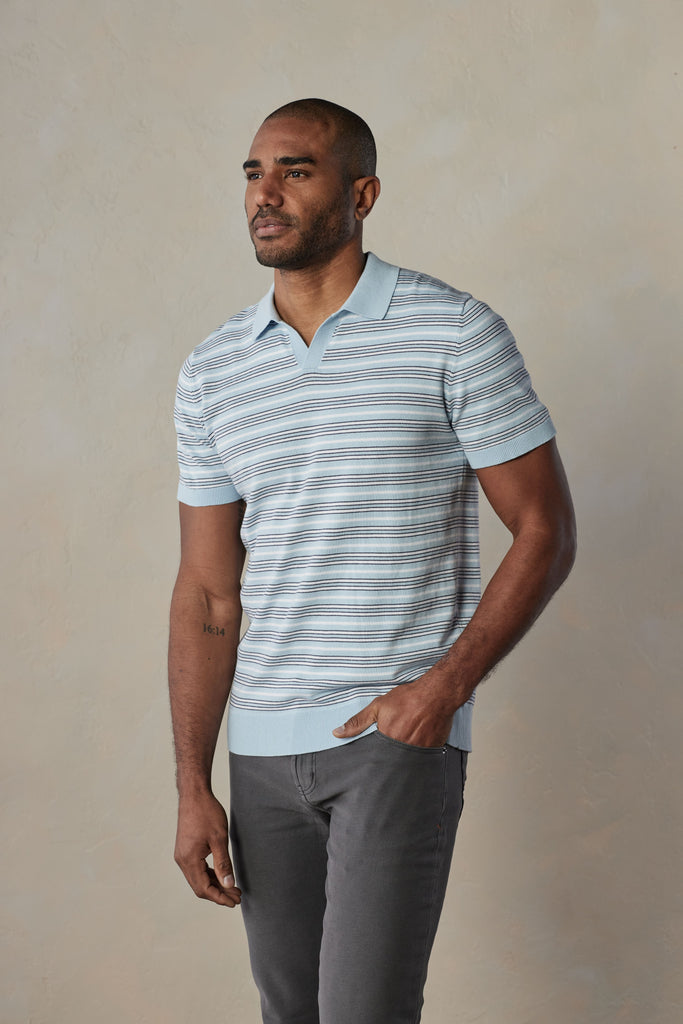 The Normal Brand Robles Striped Polo In Clear Sky Stripe-The Trendy Walrus