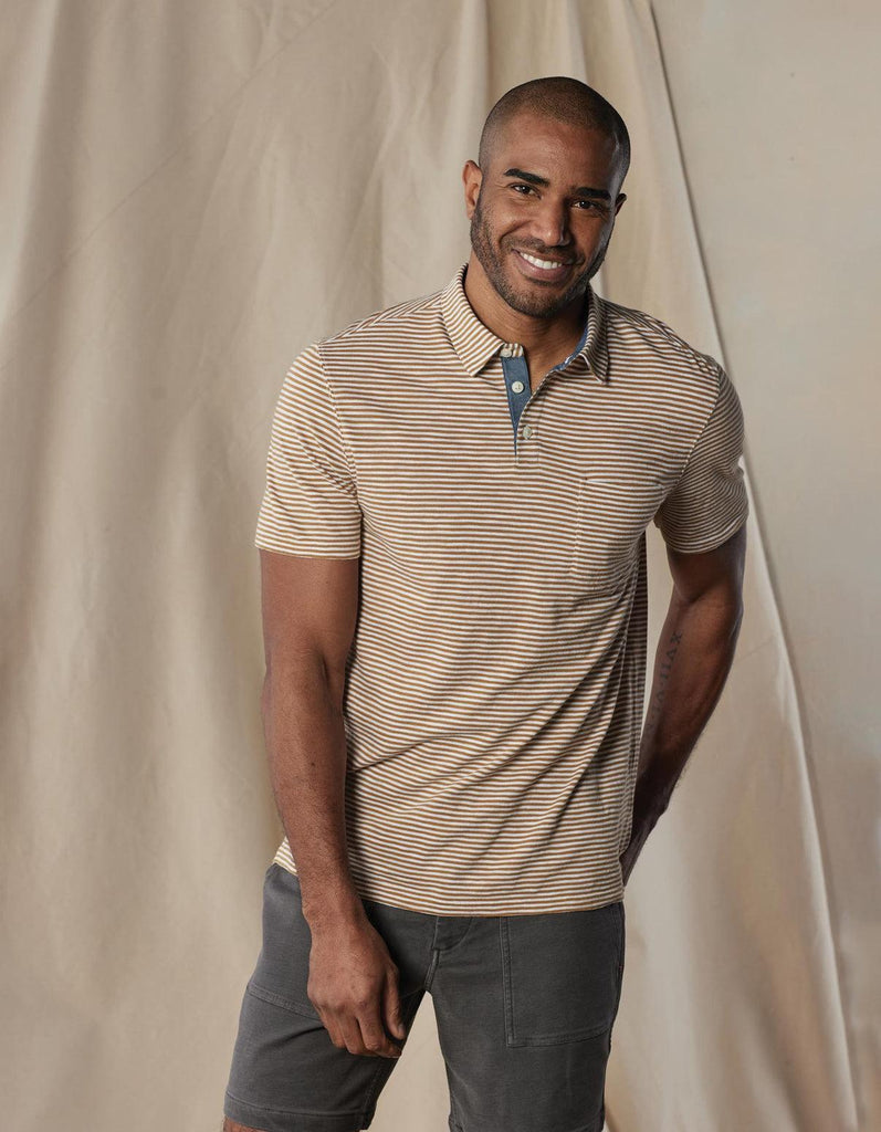 The Normal Brand Vintage Slub Pocket Polo In Bronze Stripe-The Trendy Walrus