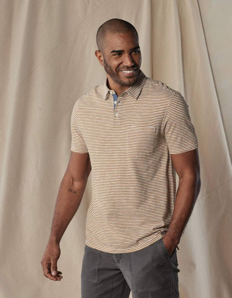 The Normal Brand Vintage Slub Pocket Polo In Bronze Stripe-The Trendy Walrus