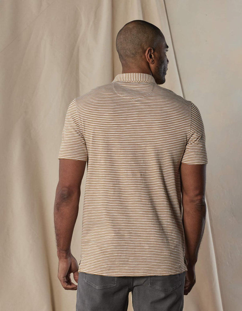 The Normal Brand Vintage Slub Pocket Polo In Bronze Stripe-The Trendy Walrus