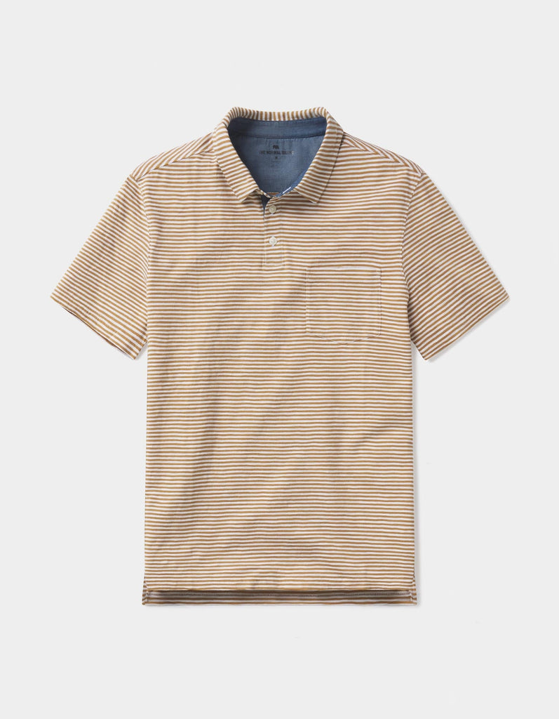 The Normal Brand Vintage Slub Pocket Polo In Bronze Stripe-The Trendy Walrus
