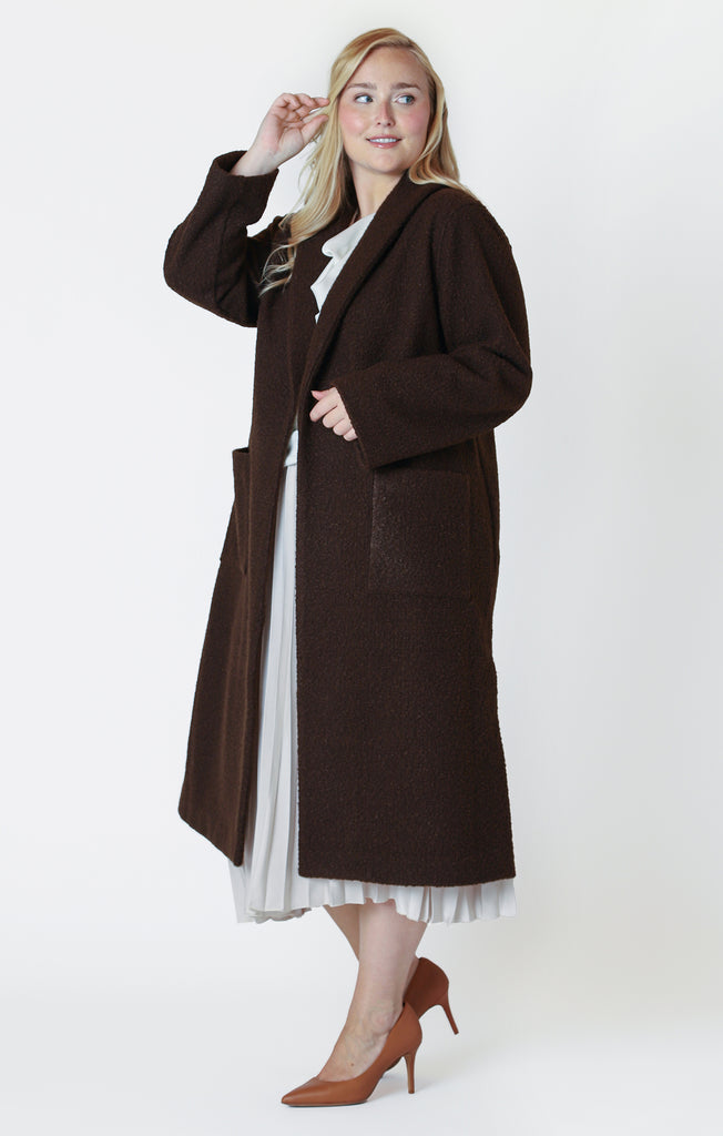 Dex Plus Shawl Collar Open Jacket In Chocolate Brown-The Trendy Walrus