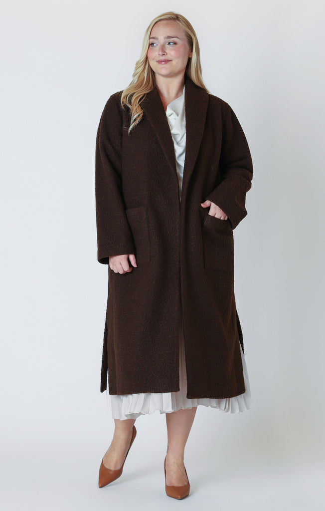 Dex Plus Shawl Collar Open Jacket In Chocolate Brown-The Trendy Walrus