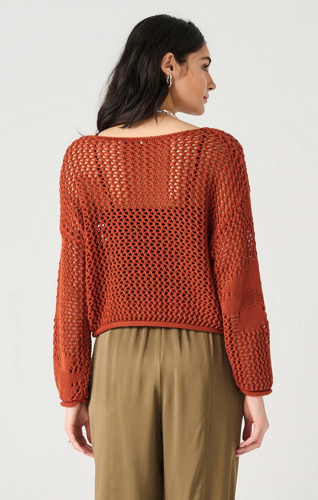 Dex Long Sleeved Crochet Floral Sweater In Burnt Orange-The Trendy Walrus