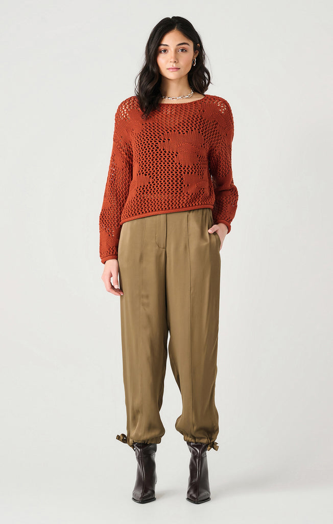 Dex Long Sleeved Crochet Floral Sweater In Burnt Orange-The Trendy Walrus