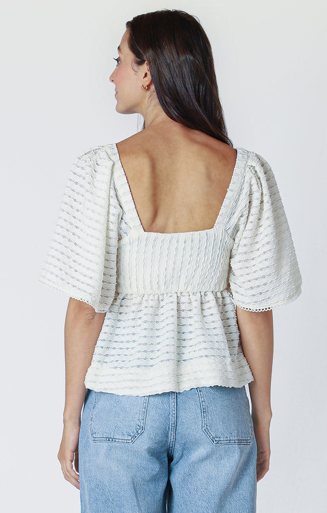 Dex Flutter Sleeve Crochet Top On Ivory/Lime-The Trendy Walrus