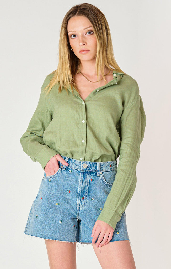 Dex Longsleeved Button Up Blouse In Basil-The Trendy Walrus