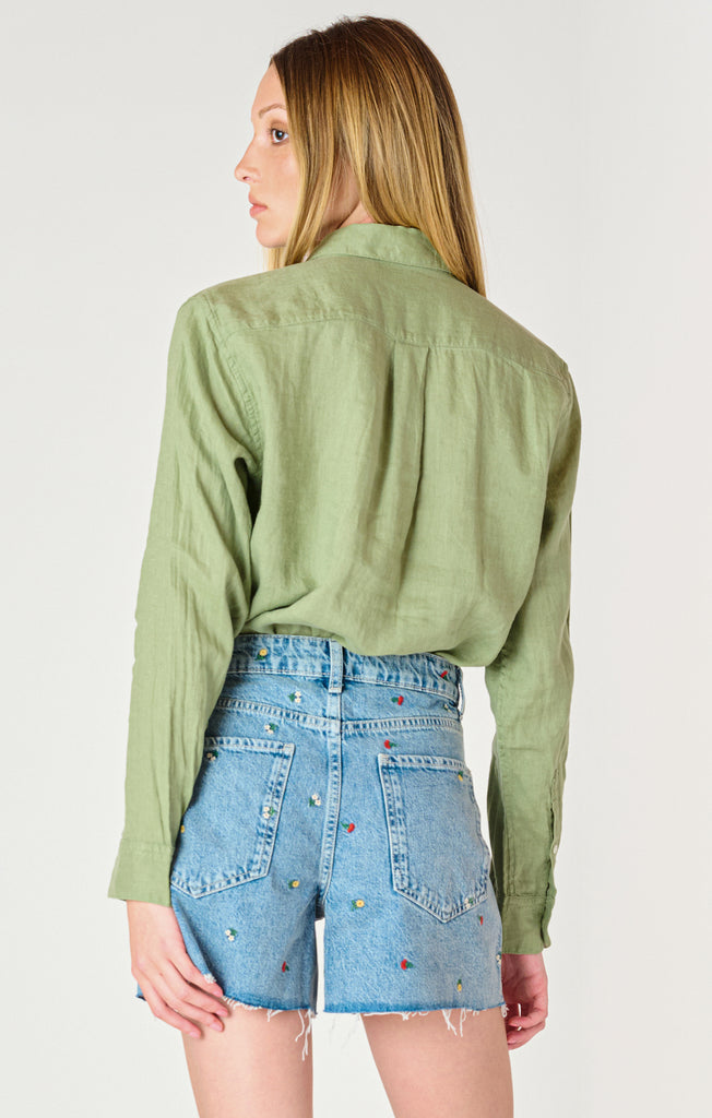 Dex Longsleeved Button Up Blouse In Basil-The Trendy Walrus