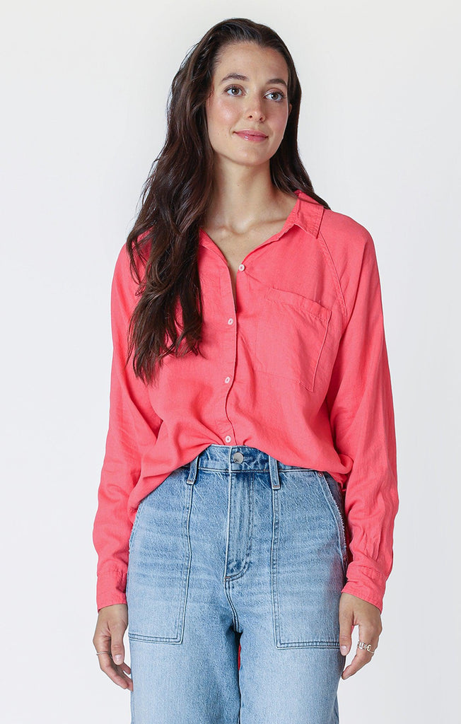 Dex Longsleeved Button Up Blouse In Bright Coral-The Trendy Walrus