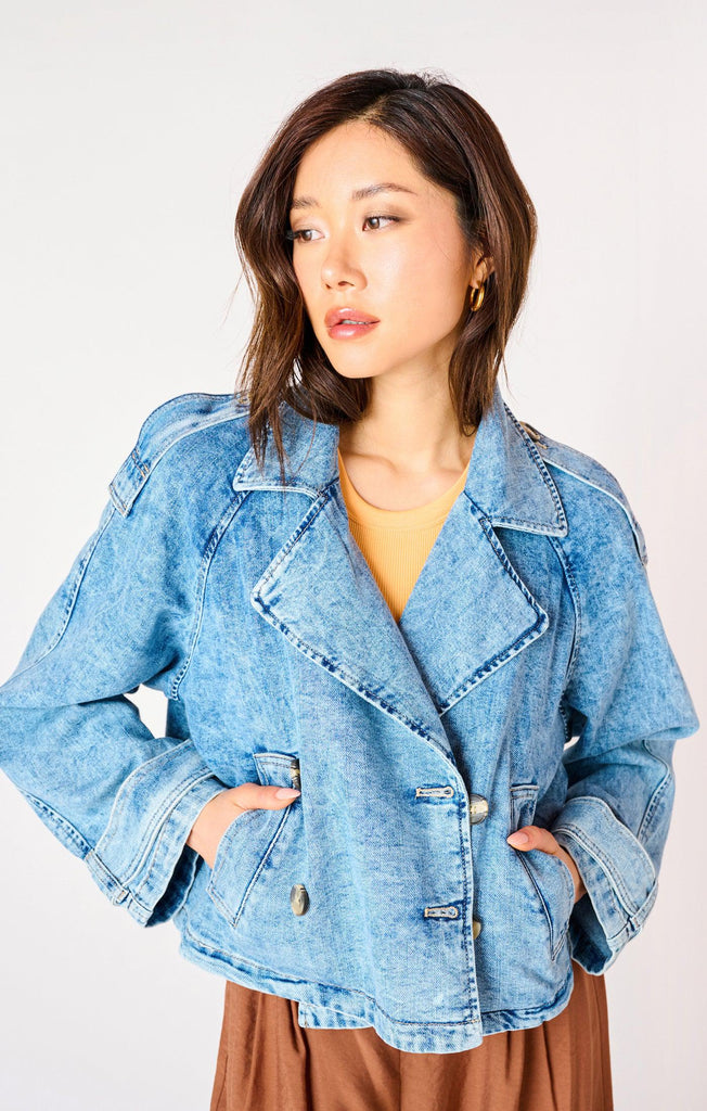 Dex Denim Cropped Jacket In Washed Light Blue-The Trendy Walrus