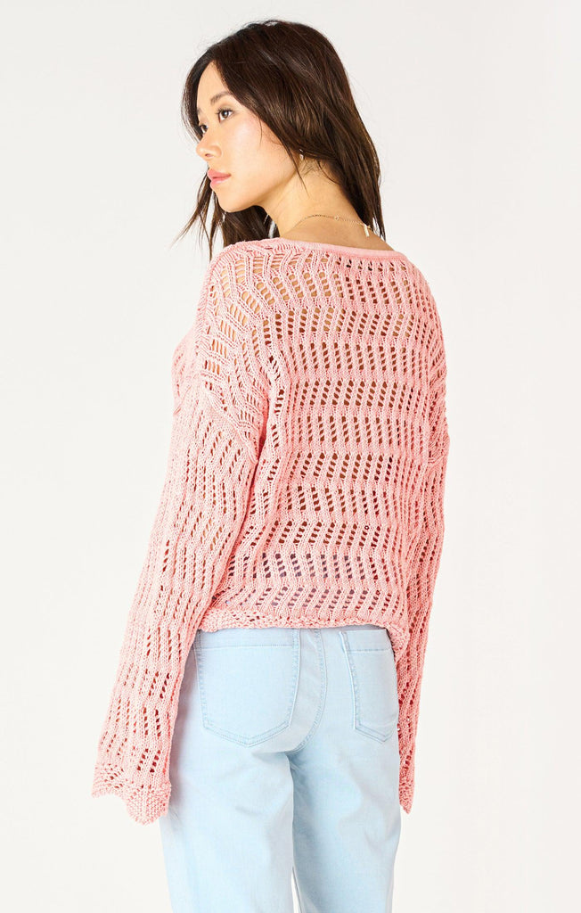 Dex Longsleeved V-Neck Crochet Sweater In Washed Apricot-The Trendy Walrus