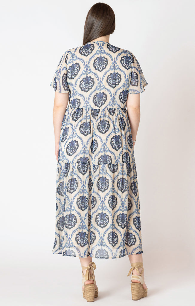 Dex Plus Flowy Midi Shirt Dress In Blue Medallion-The Trendy Walrus