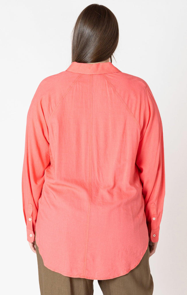 Dex Plus Button Front Blouse In Bright Coral-The Trendy Walrus