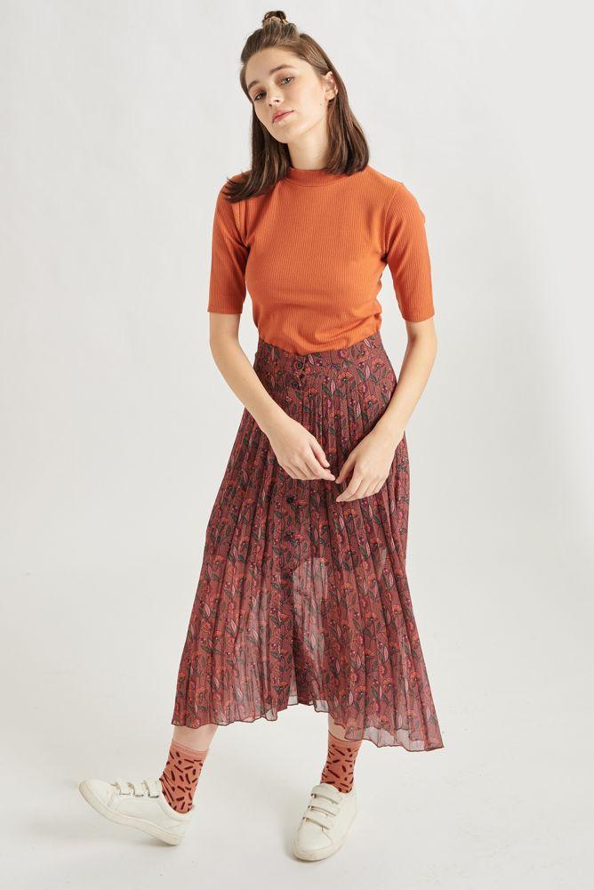 24 Colours Floral Patterned Skirt in Dark Rose-The Trendy Walrus