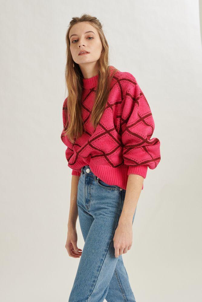 24 Colours Patterned Sweater in Hot Pink-The Trendy Walrus
