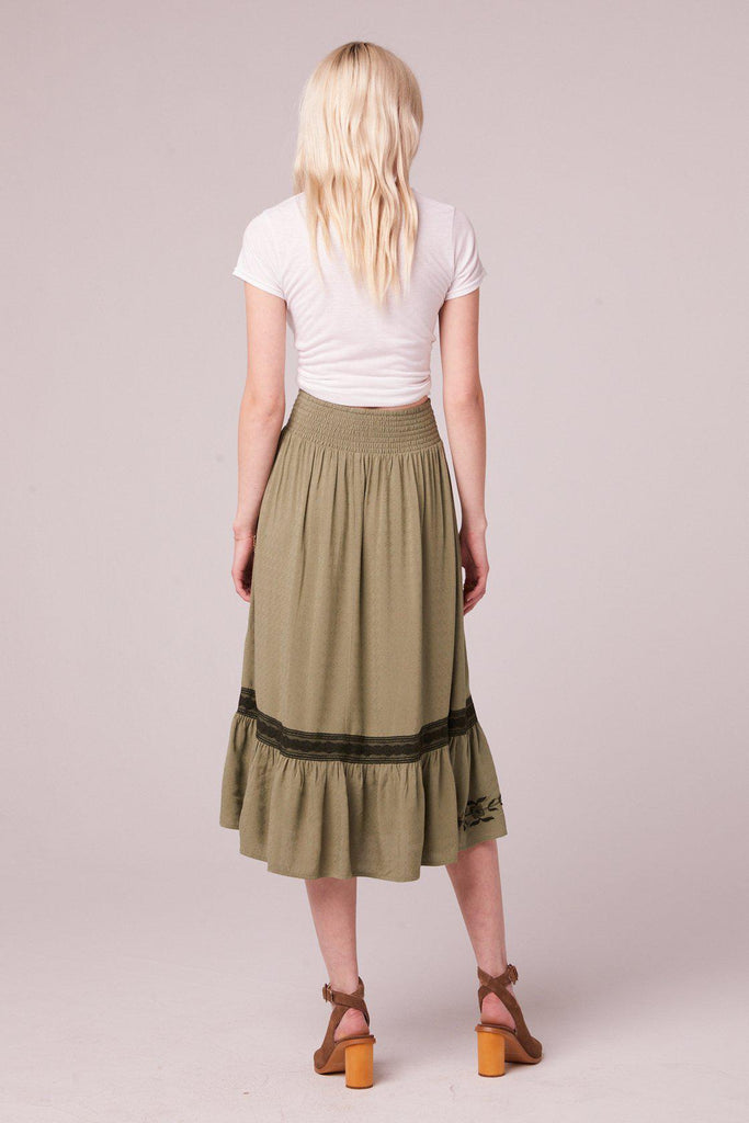 B.O.G Collective Gela Embroidered Midi Skirt in Moss-The Trendy Walrus