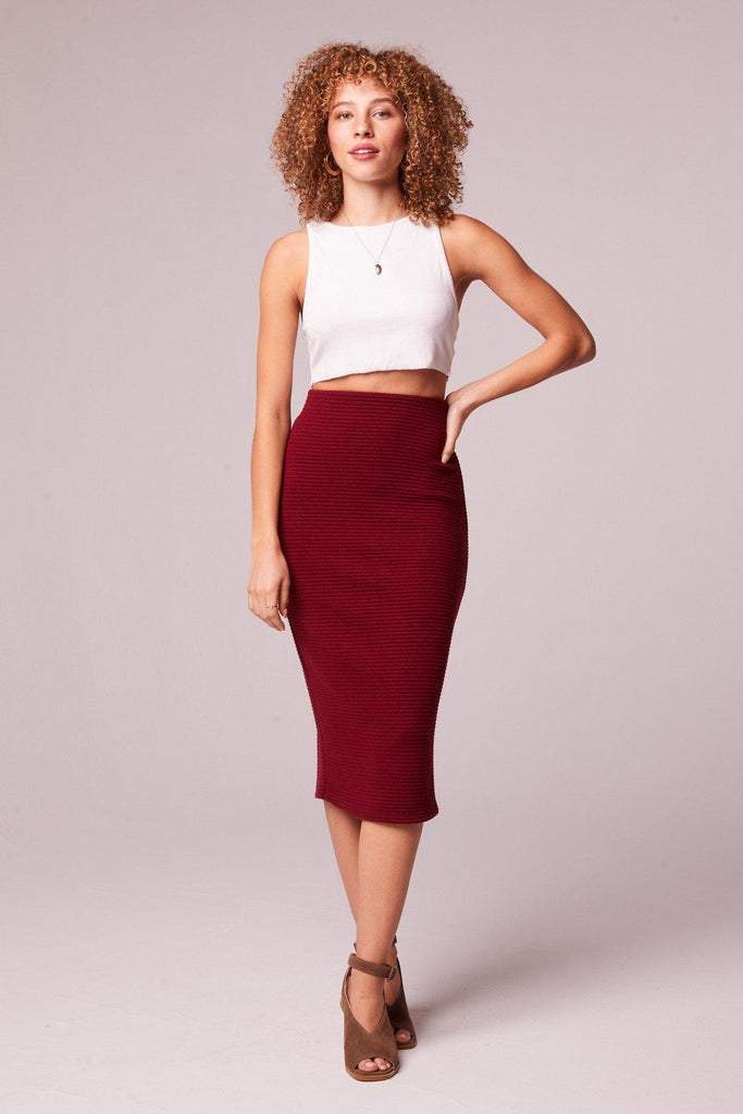 B.O.G. Collective Port Ribbed Tube Skirt in Burgundy-The Trendy Walrus
