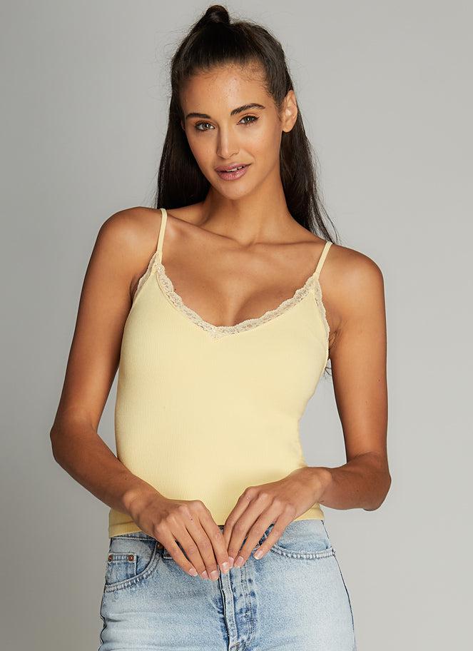 C'est Moi Bamboo Rib Tank with Lace Trim in Butter-The Trendy Walrus