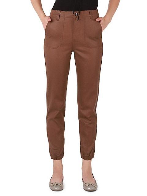 Dex Cropped Jogger In Coated Brown-The Trendy Walrus