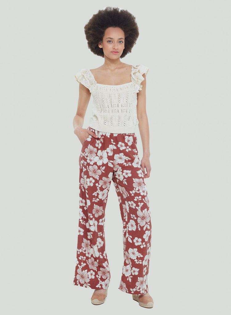 Dex Elastic Waist Wide Leg Pant In Sienna Floral-The Trendy Walrus