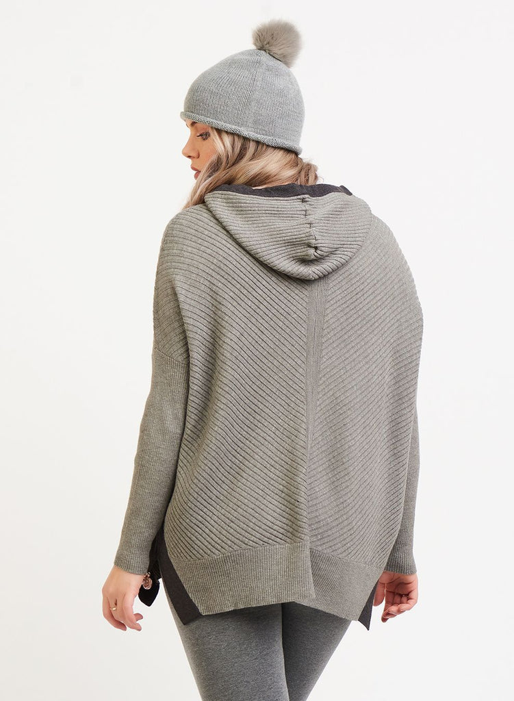 Dex Plus Hooded Sweater w/ Contrasting Side Trim in Grey Charcoal-The Trendy Walrus