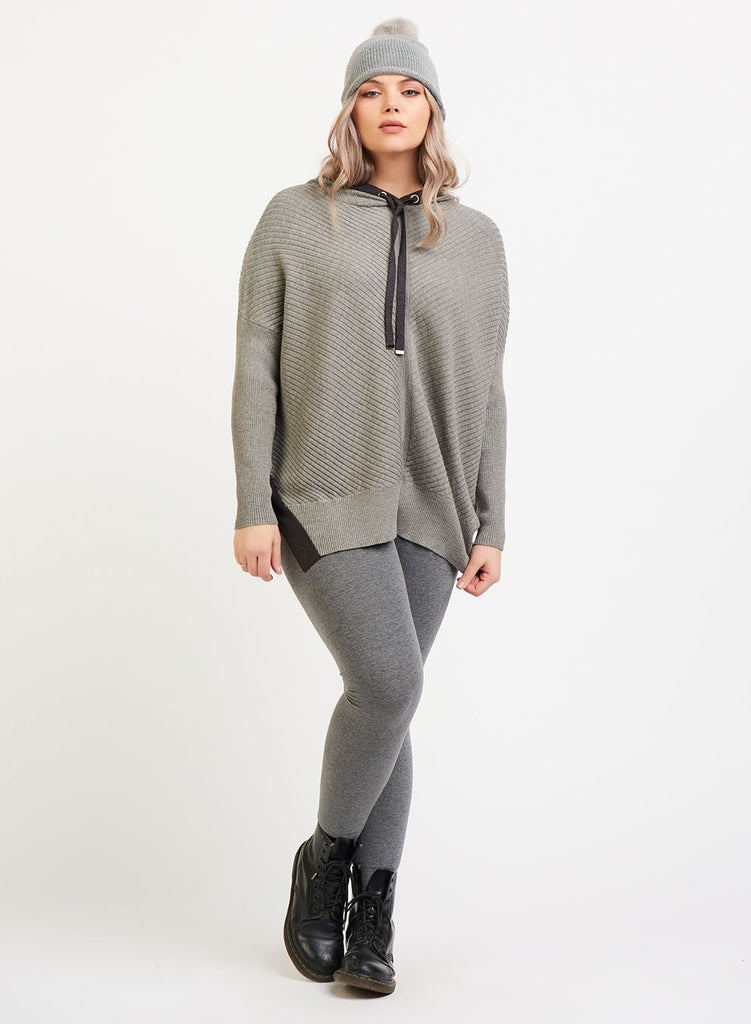 Dex Plus Hooded Sweater w/ Contrasting Side Trim in Grey Charcoal-The Trendy Walrus