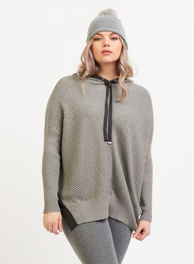Dex Plus Hooded Sweater w/ Contrasting Side Trim in Grey Charcoal-The Trendy Walrus