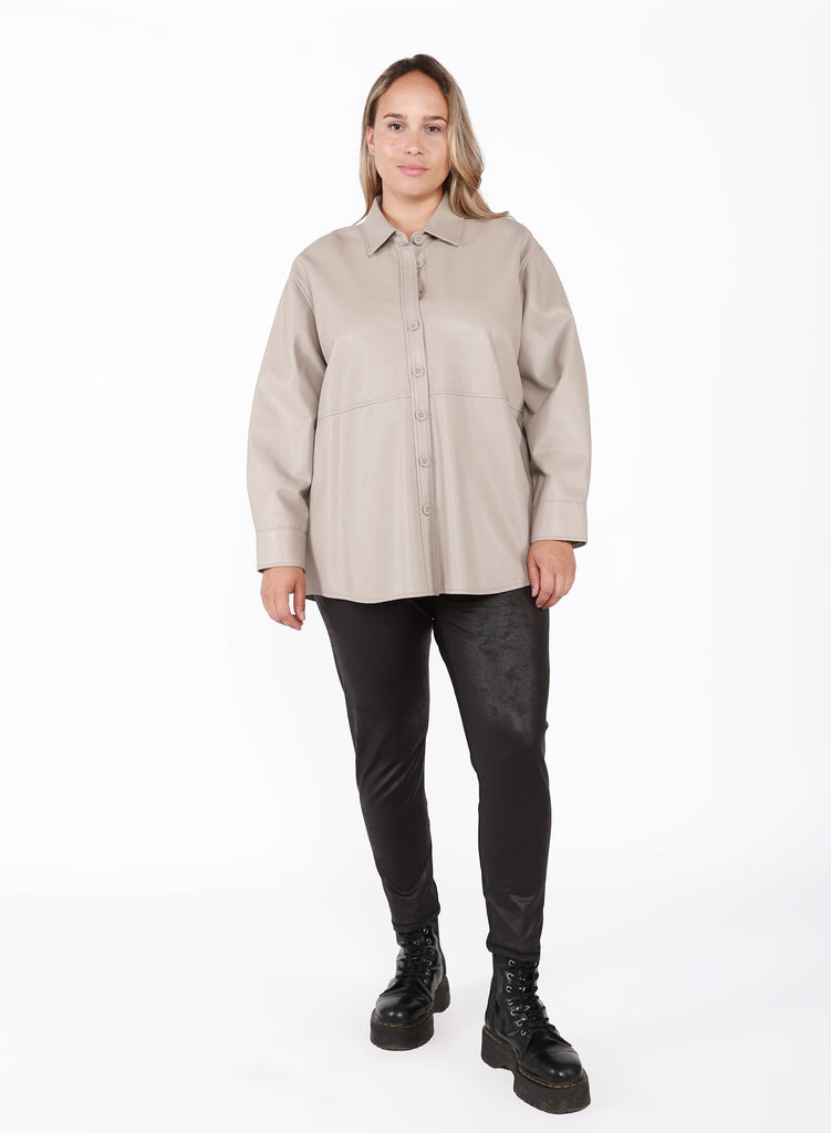 Dex Plus PU Shacket in Light Taupe-The Trendy Walrus