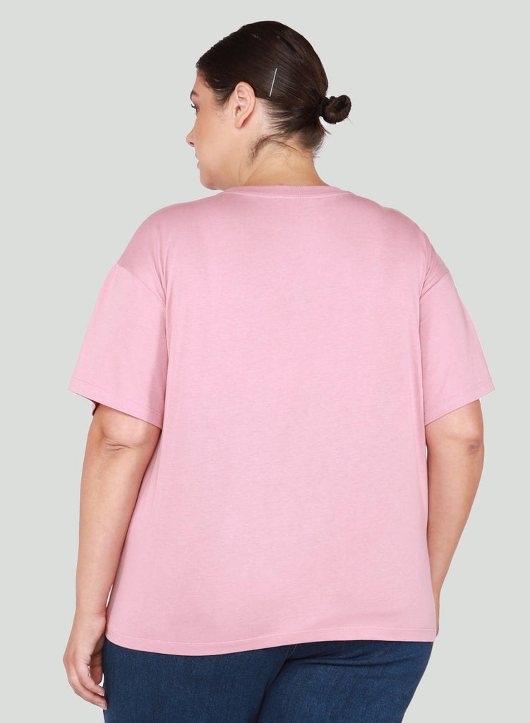 Dex Plus Roll Sleeve Graphic Tee In Dusty Rose-The Trendy Walrus