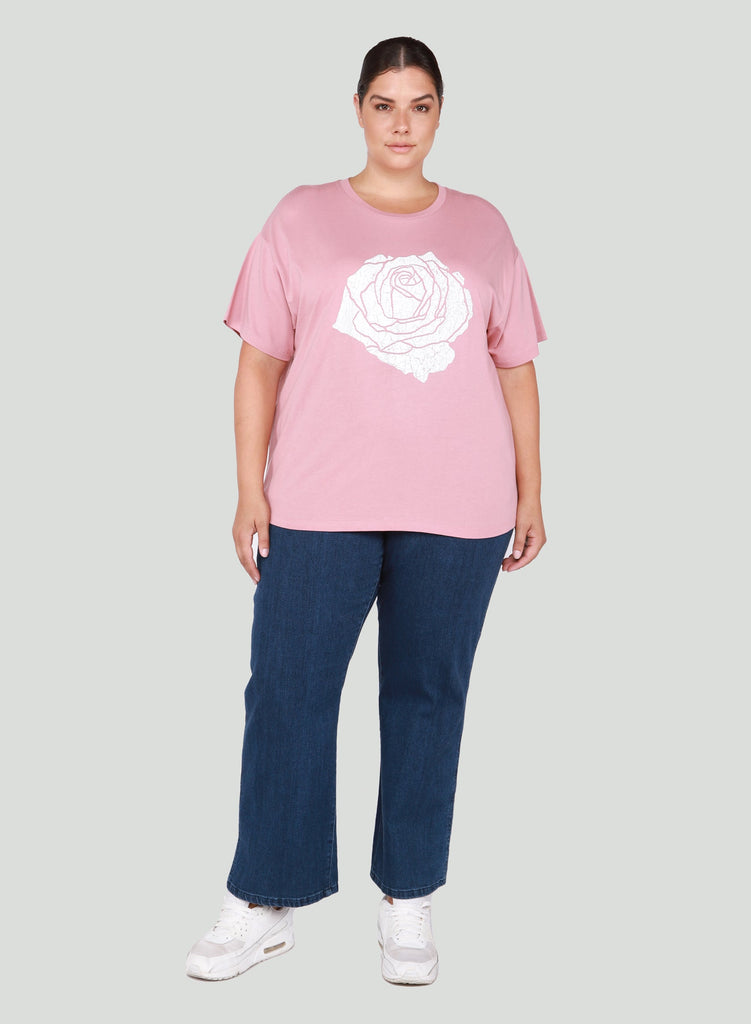 Dex Plus Roll Sleeve Graphic Tee In Dusty Rose-The Trendy Walrus