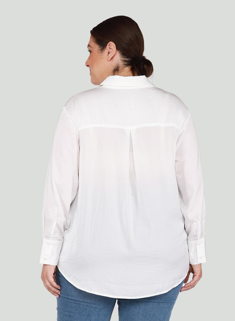 Dex Plus Textured Button Front Blouse In White-The Trendy Walrus