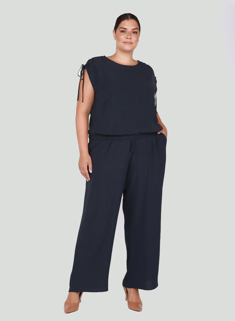 Dex Plus Wide Leg Trouser In Midnight Navy-The Trendy Walrus