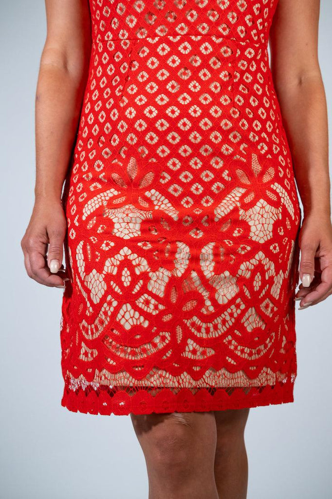 Dex Red Lace Detail Dress-The Trendy Walrus