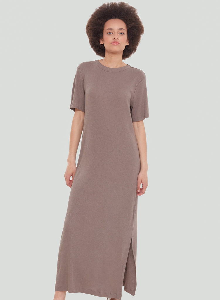 Dex Ribbed T-shirt Dress In Taupe-The Trendy Walrus