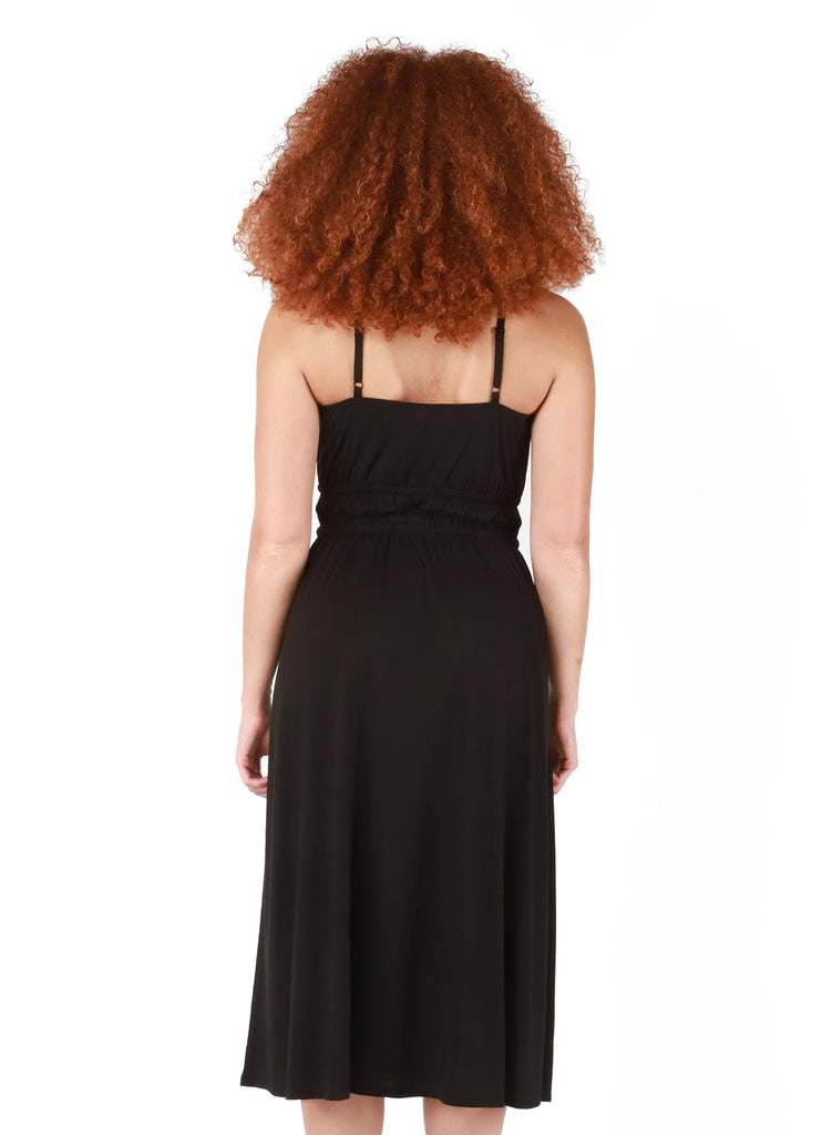 Dex Tie Front Drawstring Midi Dress In Black-The Trendy Walrus