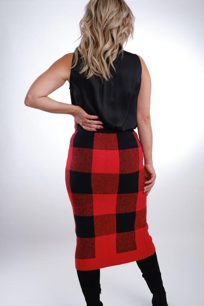 Esprit Buffalo Check Plaid Sweater Skirt in Red-The Trendy Walrus