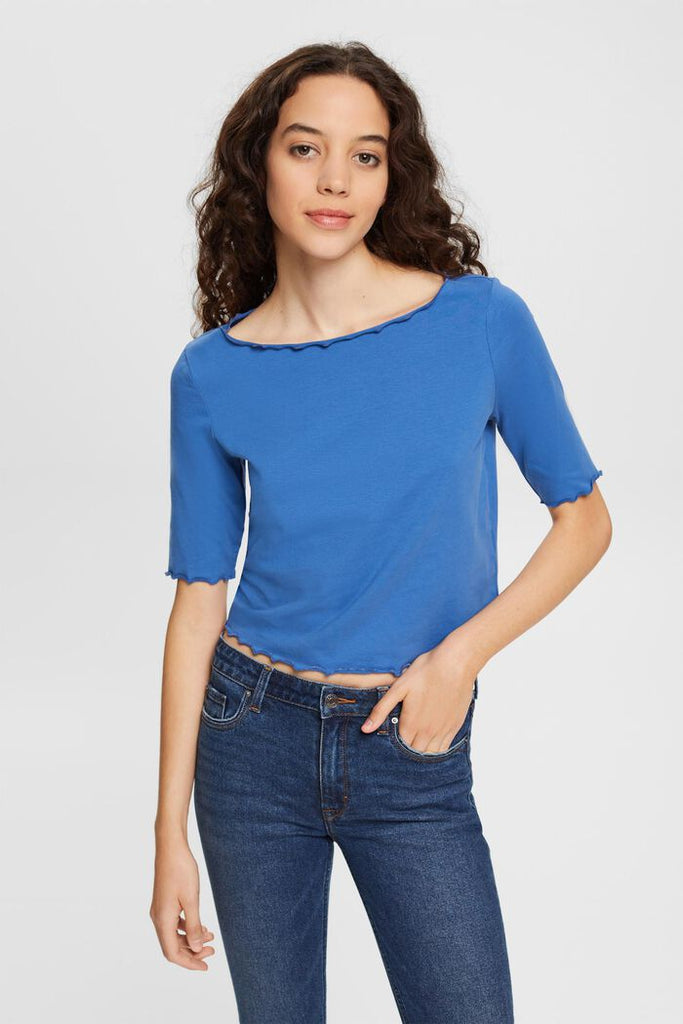 Esprit Cropped Frill Neck Tee-The Trendy Walrus