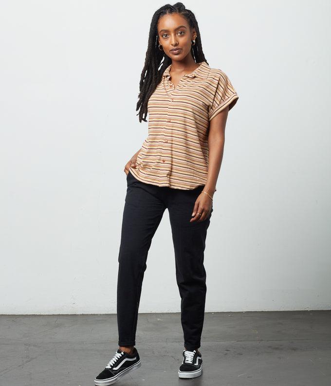 Known Supply Thelma Button Front Stripe Tee in Goldfinch-The Trendy Walrus